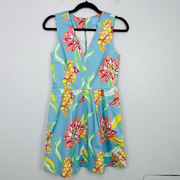 Draper James Sky Blue Georgia Ribbon Floral V Neck Dress Floral 2 - Picture 11 of 11